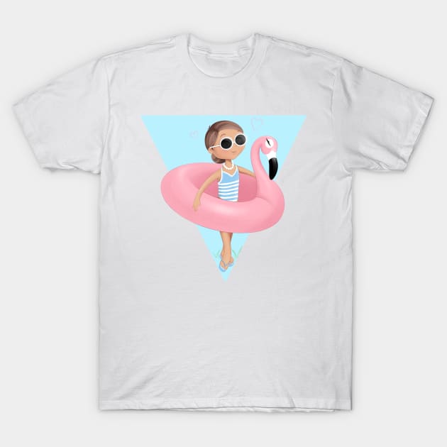 summer girl with pink flamingo. T-Shirt by MissBibishka